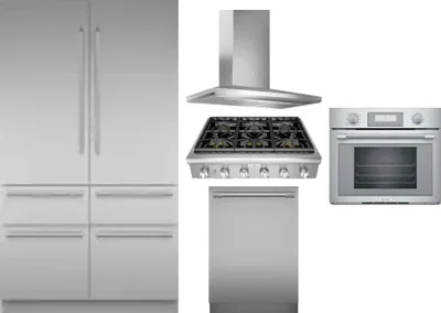 5 Piece Package Includes Refrigerator, Cooktop, Wall Oven, Hood And Dishwasher