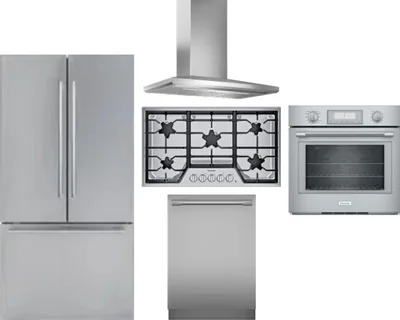 5 Piece Package Includes Refrigerator, Cooktop, Wall Oven, Hood And Dishwasher