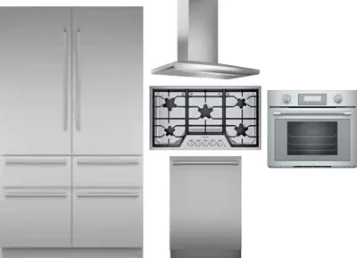 5 Piece Package Includes Refrigerator, Cooktop, Wall Oven, Hood And Dishwasher