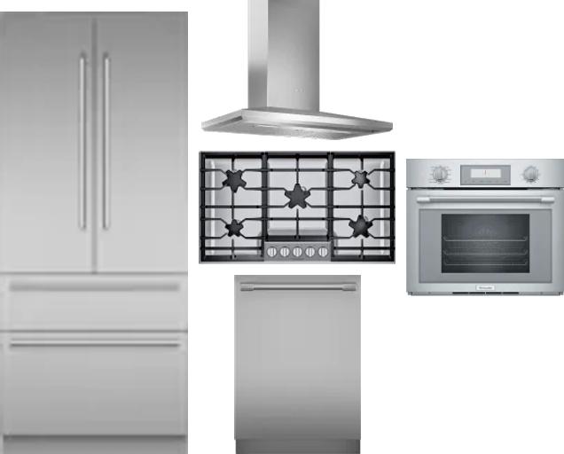 5 Piece Package Includes Refrigerator, Cooktop, Wall Oven, Hood And Dishwasher