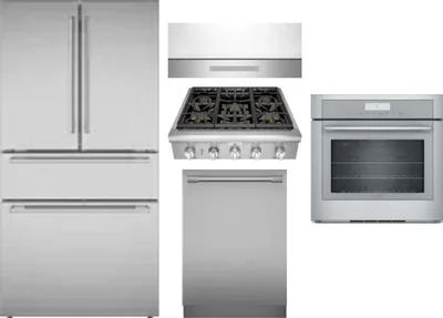 5 Piece Package Includes Refrigerator, Cooktop, Wall Oven, Hood And Dishwasher