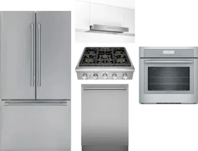 5 Piece Package Includes Refrigerator, Cooktop, Wall Oven, Hood And Dishwasher