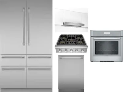 5 Piece Package Includes Refrigerator, Cooktop, Wall Oven, Hood And Dishwasher