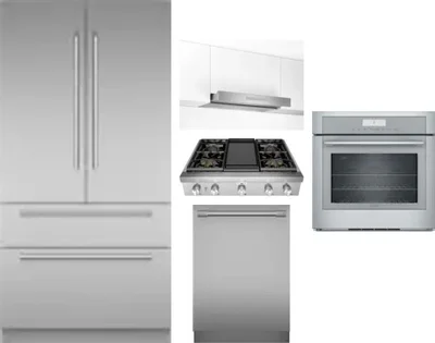5 Piece Package Includes Refrigerator, Cooktop, Wall Oven, Hood And Dishwasher