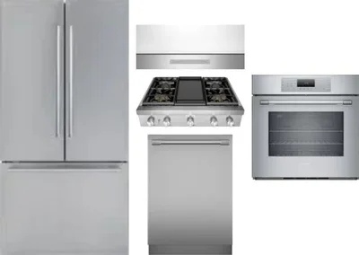 5 Piece Package Includes Refrigerator, Cooktop, Wall Oven, Hood And Dishwasher