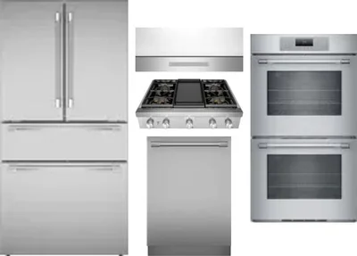 5 Piece Package Includes Refrigerator, Cooktop, Wall Oven, Hood And Dishwasher