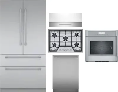 5 Piece Package Includes Refrigerator, Cooktop, Wall Oven, Hood And Dishwasher