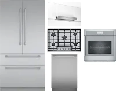 5 Piece Package Includes Refrigerator, Cooktop, Wall Oven, Hood And Dishwasher