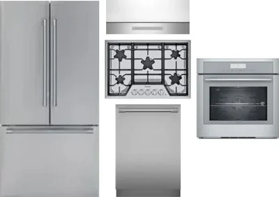 5 Piece Package Includes Refrigerator, Cooktop, Wall Oven, Hood And Dishwasher