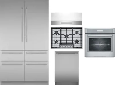 5 Piece Package Includes Refrigerator, Cooktop, Wall Oven, Hood And Dishwasher