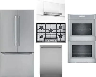 5 Piece Package Includes Refrigerator, Cooktop, Wall Oven, Hood And Dishwasher