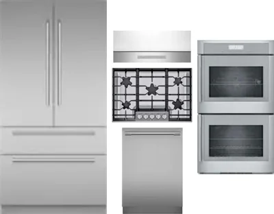 5 Piece Package Includes Refrigerator, Cooktop, Wall Oven, Hood And Dishwasher