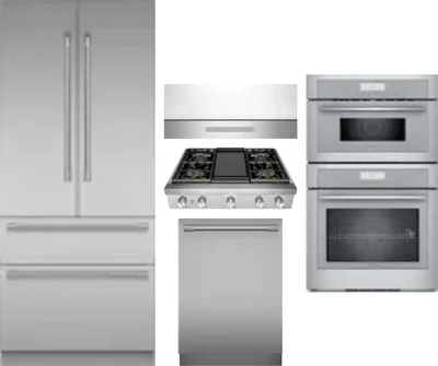 5 Piece Package Includes Refrigerator, Cooktop, Wall Oven, Hood And Dishwasher
