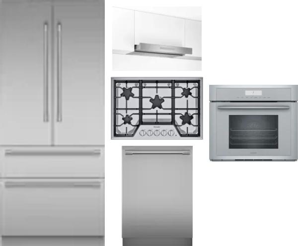 5 Piece Package Includes Refrigerator, Cooktop, Wall Oven, Hood And Dishwasher