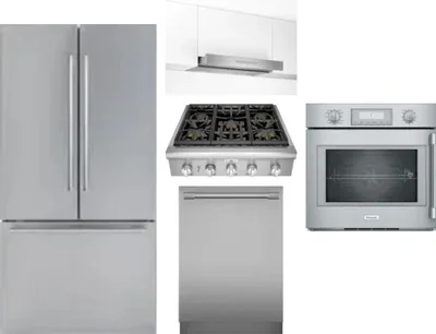 5 Piece Package Includes Refrigerator, Cooktop, Wall Oven, Hood And Dishwasher