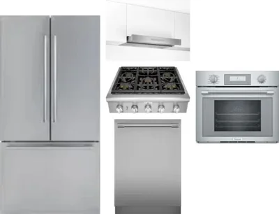 5 Piece Package Includes Refrigerator, Cooktop, Wall Oven, Hood And Dishwasher