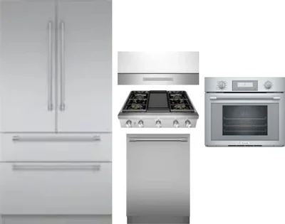 5 Piece Package Includes Refrigerator, Cooktop, Wall Oven, Hood And Dishwasher
