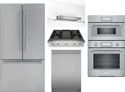 5 Piece Package Includes Refrigerator, Cooktop, Wall Oven, Hood And Dishwasher