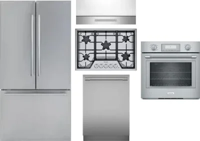 5 Piece Package Includes Refrigerator, Cooktop, Wall Oven, Hood And Dishwasher