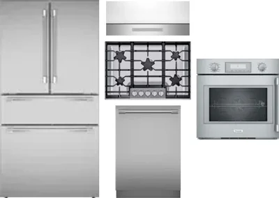 5 Piece Package Includes Refrigerator, Cooktop, Wall Oven, Hood And Dishwasher