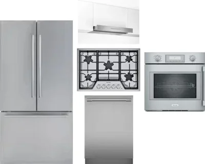 5 Piece Package Includes Refrigerator, Cooktop, Wall Oven, Hood And Dishwasher
