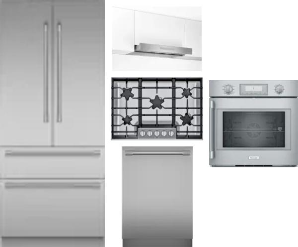 5 Piece Package Includes Refrigerator, Cooktop, Wall Oven, Hood And Dishwasher