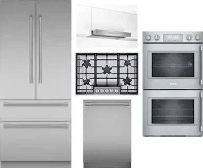 5 Piece Package Includes Refrigerator, Cooktop, Wall Oven, Hood And Dishwasher