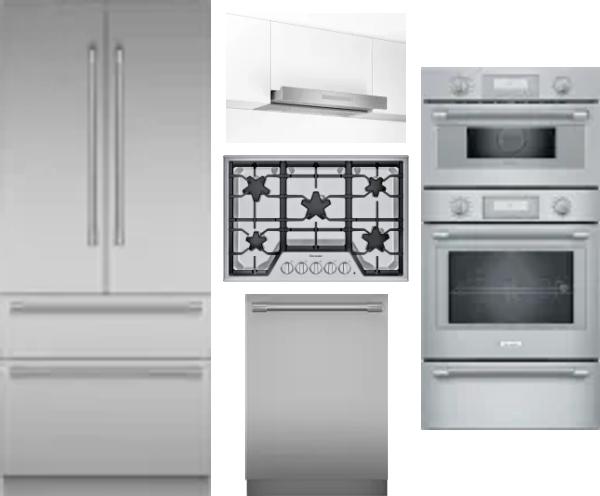 5 Piece Package Includes Refrigerator, Cooktop, Wall Oven, Hood And Dishwasher