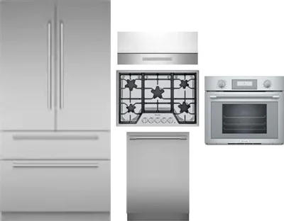 5 Piece Package Includes Refrigerator, Cooktop, Wall Oven, Hood And Dishwasher