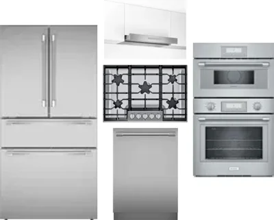 5 Piece Package Includes Refrigerator, Cooktop, Wall Oven, Hood And Dishwasher