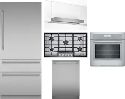 5 Piece Package Includes Refrigerator, Cooktop, Wall Oven, Hood And Dishwasher
