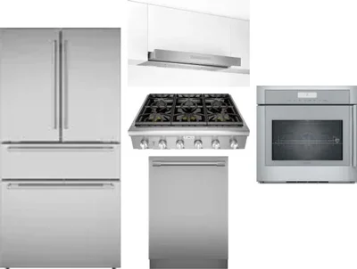 5 Piece Package Includes Refrigerator, Cooktop, Wall Oven, Hood And Dishwasher