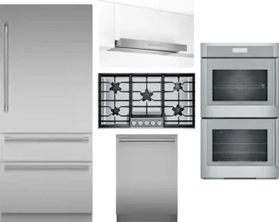5 Piece Package Includes Refrigerator, Cooktop, Wall Oven, Hood And Dishwasher