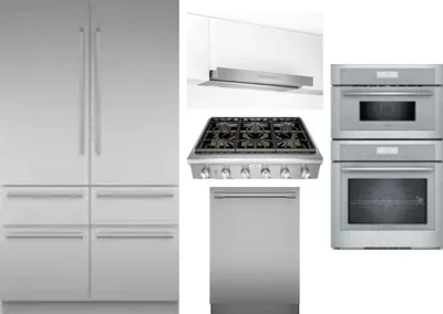 5 Piece Package Includes Refrigerator, Cooktop, Wall Oven, Hood And Dishwasher