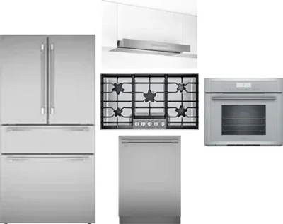 5 Piece Package Includes Refrigerator, Cooktop, Wall Oven, Hood And Dishwasher