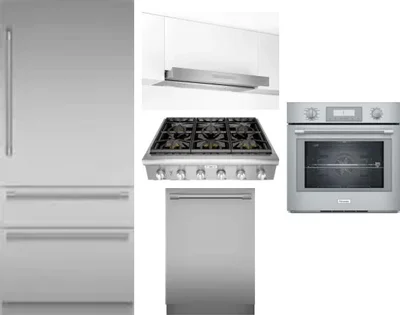 5 Piece Package Includes Refrigerator, Cooktop, Wall Oven, Hood And Dishwasher