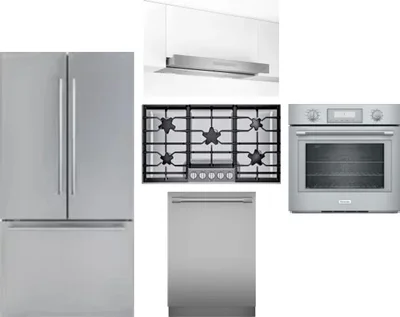 5 Piece Package Includes Refrigerator, Cooktop, Wall Oven, Hood And Dishwasher