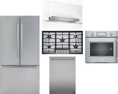 5 Piece Package Includes Refrigerator, Cooktop, Wall Oven, Hood And Dishwasher