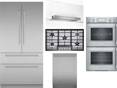 5 Piece Package Includes Refrigerator, Cooktop, Wall Oven, Hood And Dishwasher