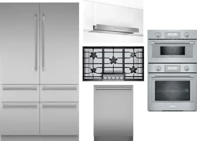 5 Piece Package Includes Refrigerator, Cooktop, Wall Oven, Hood And Dishwasher