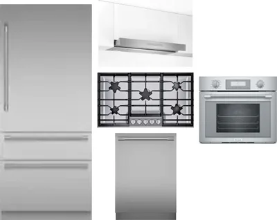 5 Piece Package Includes Refrigerator, Cooktop, Wall Oven, Hood And Dishwasher