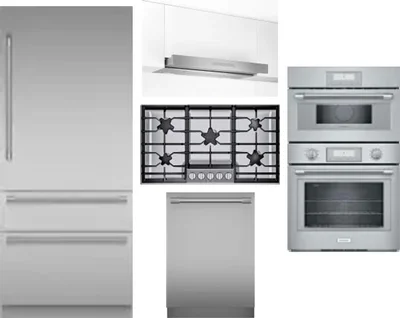 5 Piece Package Includes Refrigerator, Cooktop, Wall Oven, Hood And Dishwasher