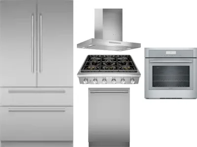 5 Piece Package Includes Refrigerator, Cooktop, Wall Oven, Hood And Dishwasher