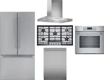 5 Piece Package Includes Refrigerator, Cooktop, Wall Oven, Hood And Dishwasher