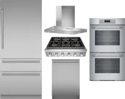 5 Piece Package Includes Refrigerator, Cooktop, Wall Oven, Hood And Dishwasher