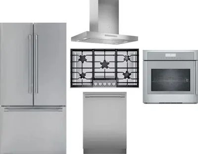 5 Piece Package Includes Refrigerator, Cooktop, Wall Oven, Hood And Dishwasher