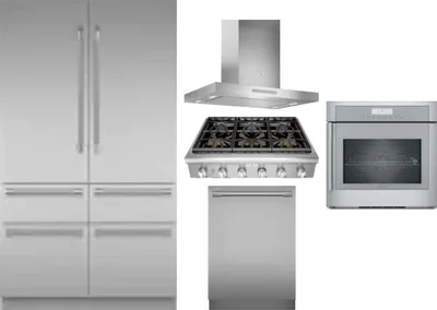 5 Piece Package Includes Refrigerator, Cooktop, Wall Oven, Hood And Dishwasher