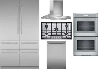 5 Piece Package Includes Refrigerator, Cooktop, Wall Oven, Hood And Dishwasher
