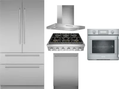 5 Piece Package Includes Refrigerator, Cooktop, Wall Oven, Hood And Dishwasher