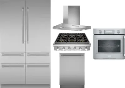 5 Piece Package Includes Refrigerator, Cooktop, Wall Oven, Hood And Dishwasher